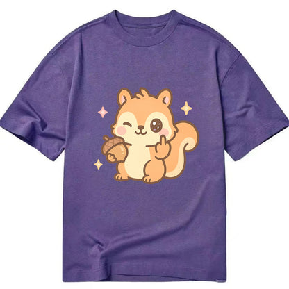 sweet squirrel holding acorn in one paw, flipping off with the other - Classic T-shirt - Purple