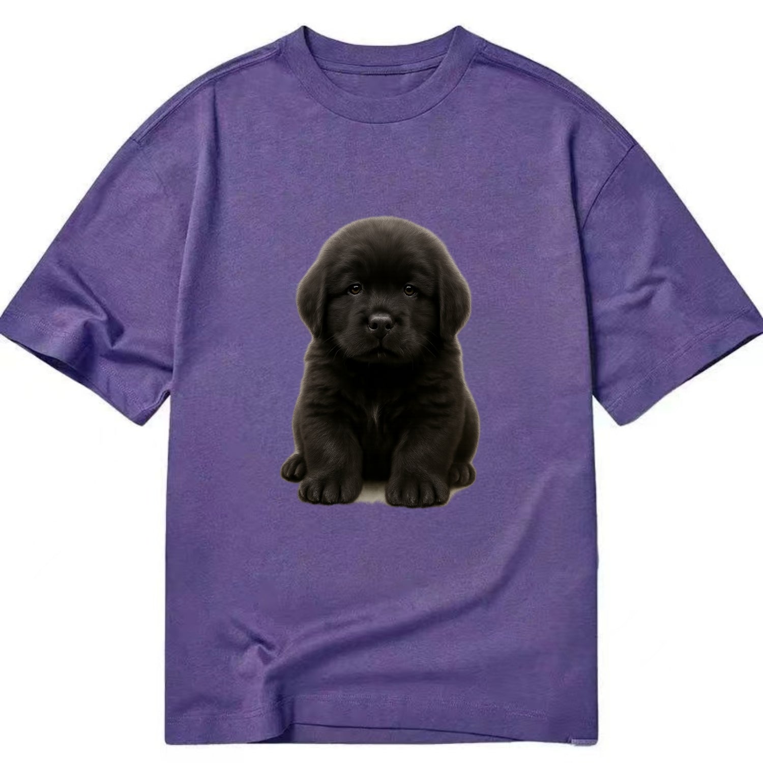 Baby Newfoundland Puppy - giant fluffy black, gentle eyes, webbed paws, - Classic T-shirt - Purple