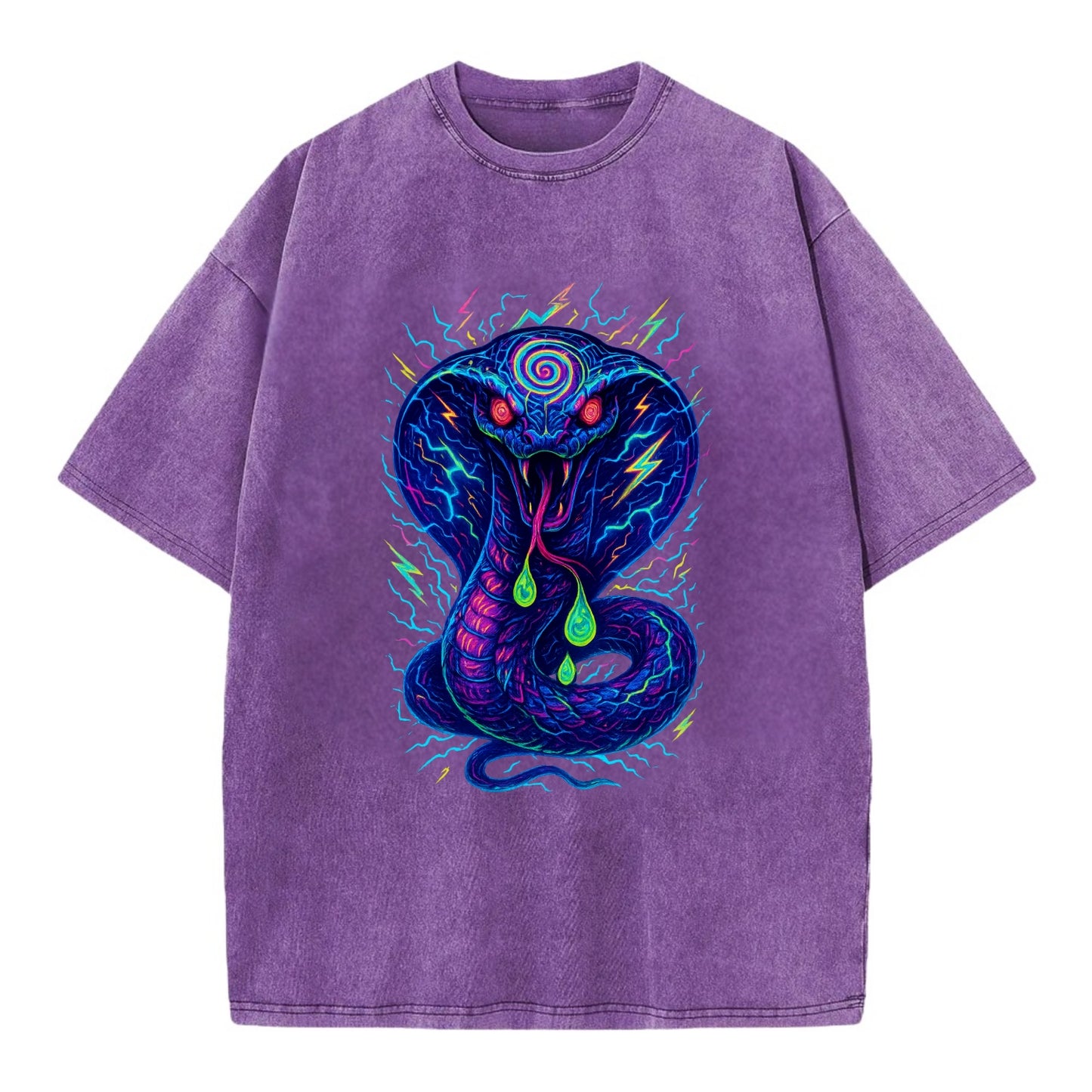 Mesmerizing cobra with hypnotic spiral patterns in the hood, scales that shimmer - Vintage T-shirt - Purple