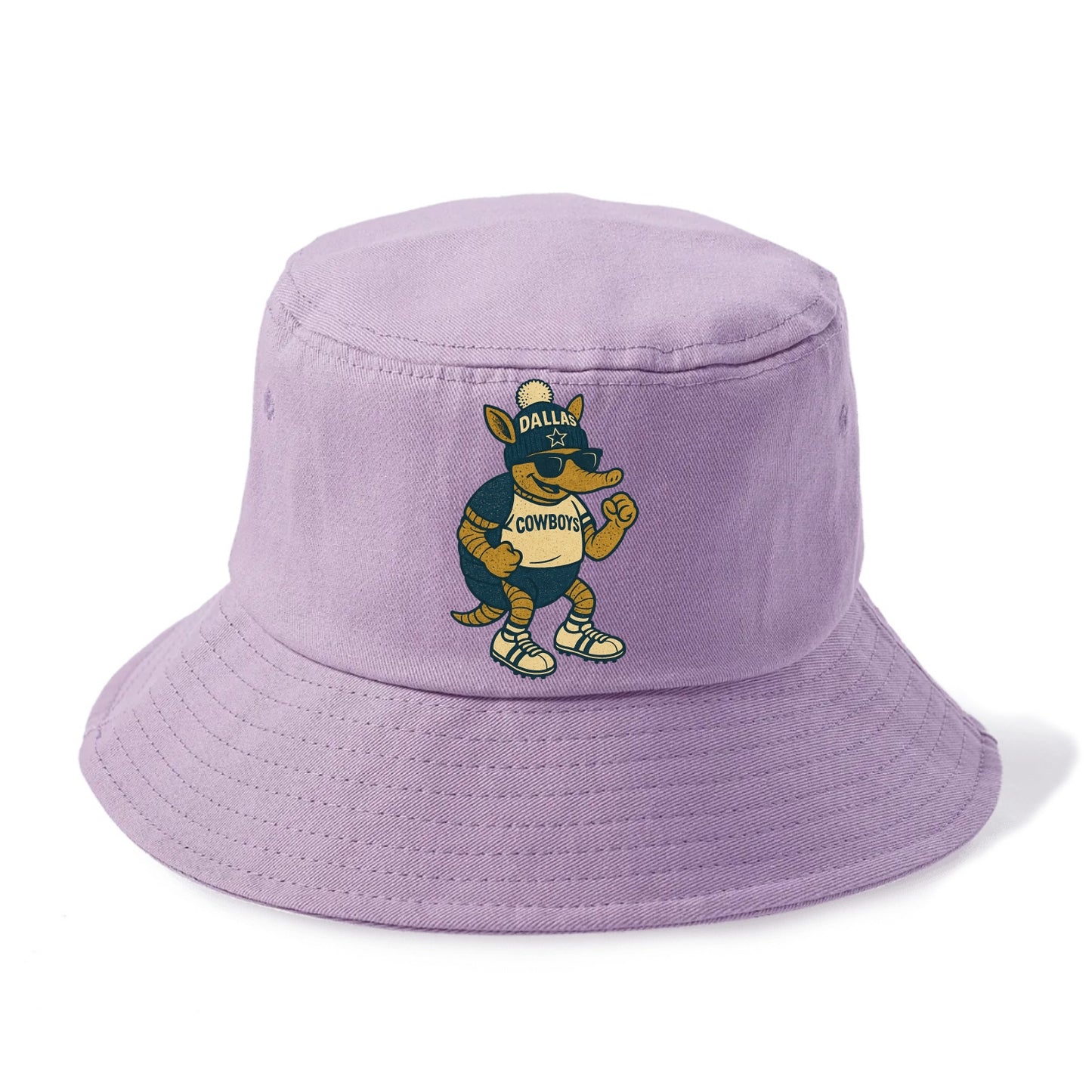 Dallas Armadillo wearing Cowboys beanie with lone star patch and wayfarer sunglasses - Bucket Hat - Purple