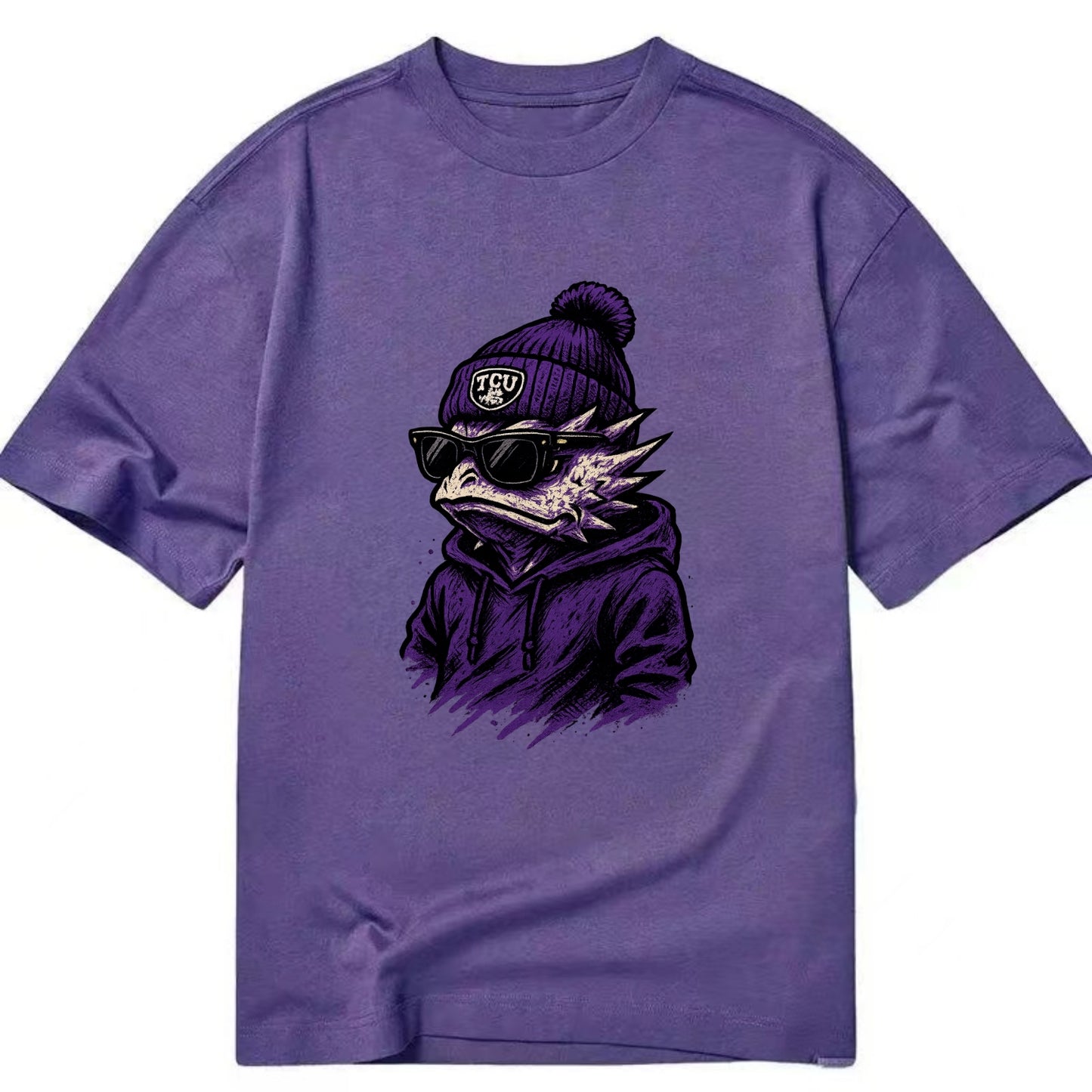 Fort Worth Horned Frog wearing TCU beanie with frog patch - Classic T-shirt - Purple