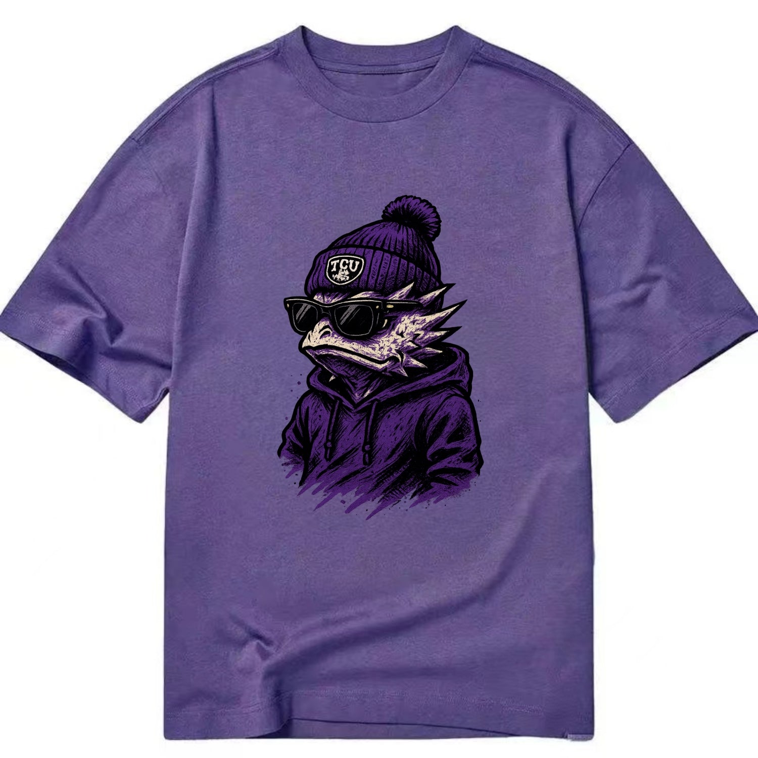 Fort Worth Horned Frog wearing TCU beanie with frog patch - Classic T-shirt - Purple