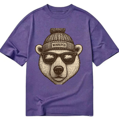 Winnipeg Polar Bear wearing Winnipeg beanie with pom pom and wayfarer sunglasses - Classic T-shirt - Purple