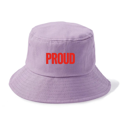 Bold typography design - "PROUD" - satisfied, honored, dignified - Bucket Hat - Purple