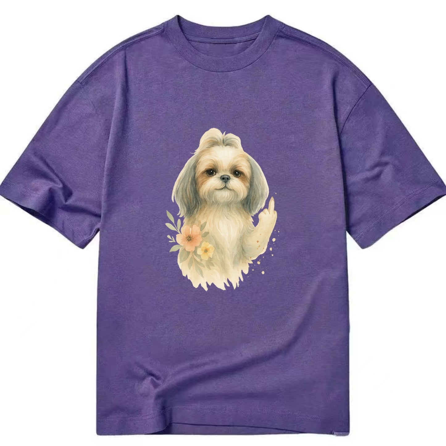 Shih Tzu with long flowing silky hair, tiny paw showing attitude - Classic T-shirt - Purple