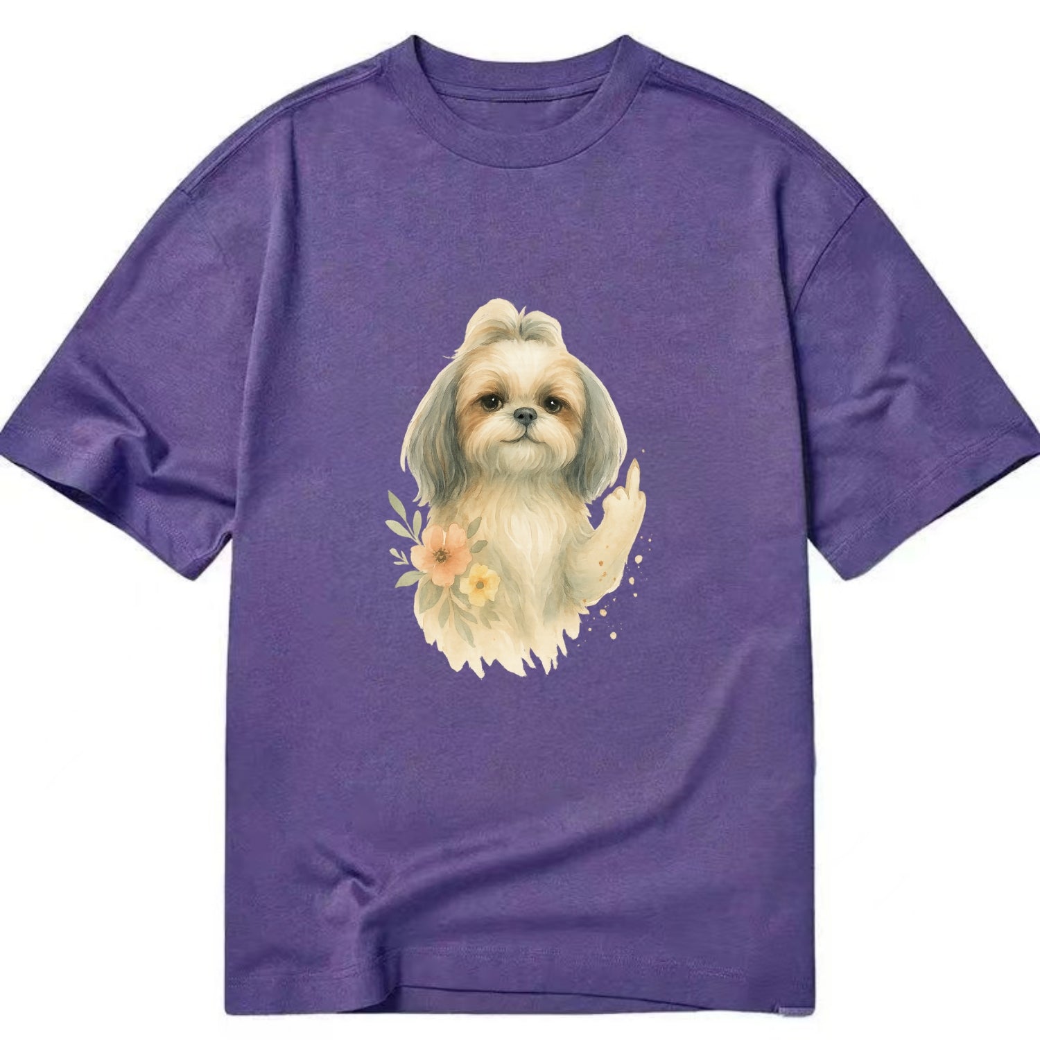 Shih Tzu with long flowing silky hair, tiny paw showing attitude - Classic T-shirt - Purple