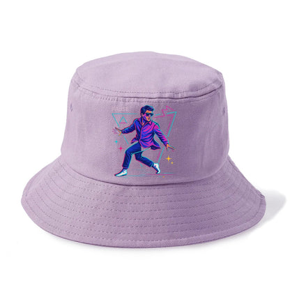 confident figure sliding across polished wooden floor in socks and sunglasses - Bucket Hat - Purple
