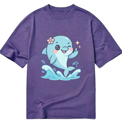 smiling dolphin jumping through ocean waves, one fin up with attitude - Classic T-shirt - Purple