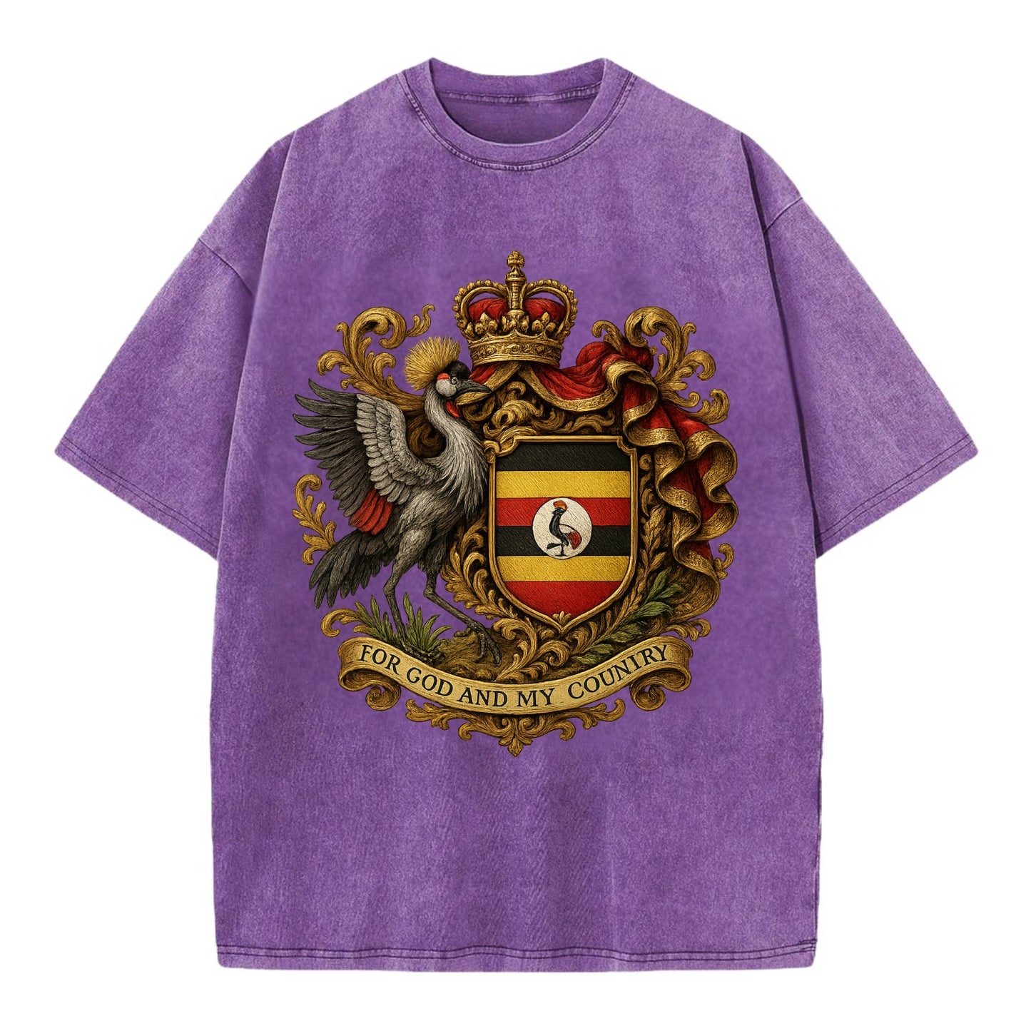 Uganda Crested Crane Emblem  - Vintage T-shirt - Purple