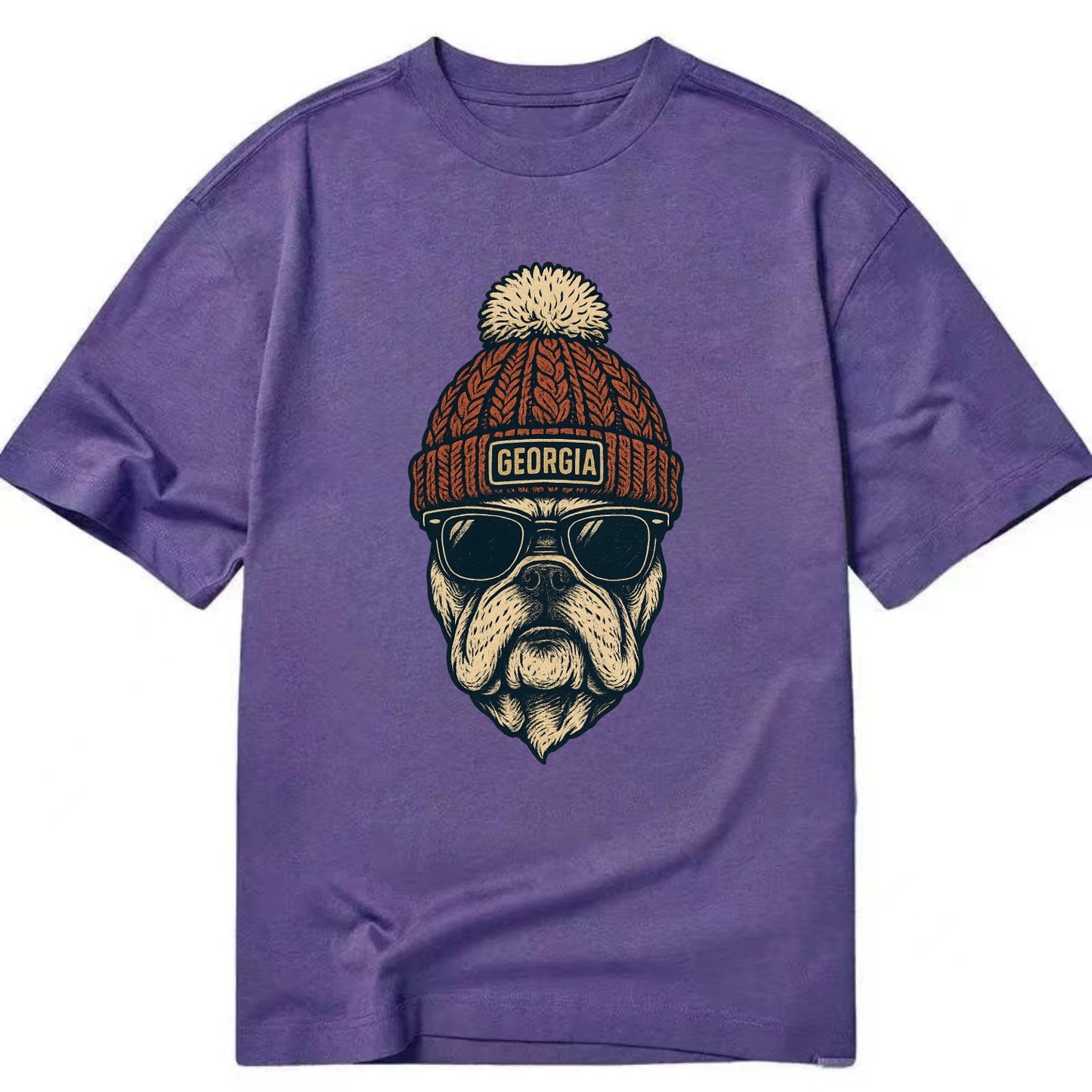 Athens Bulldog wearing Georgia beanie wi - Classic T-shirt - Purple
