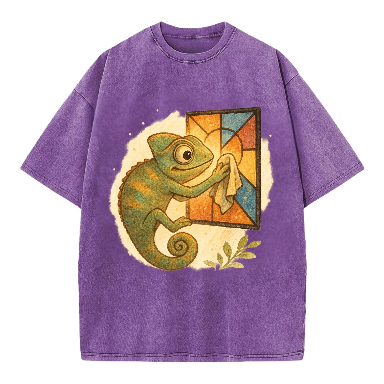 Chameleon blending into a stained-glass window it is polishing with delicate - Vintage T-shirt - Purple