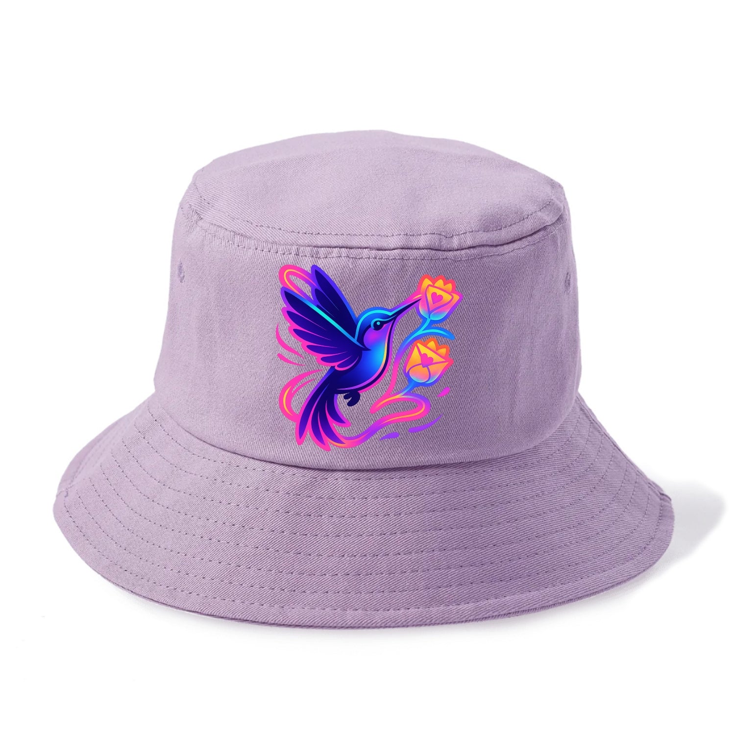 Hummingbird delivering miniature love letters tucked inside flower envelopes - Bucket Hat - Purple