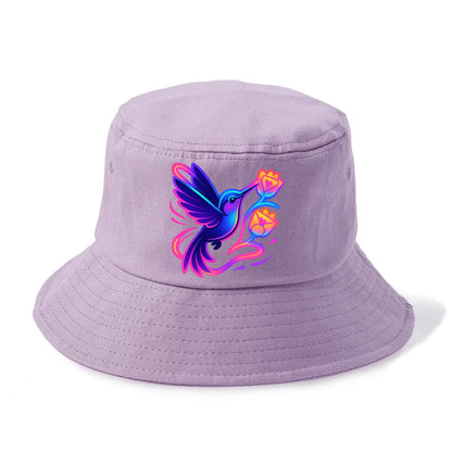 Hummingbird delivering miniature love letters tucked inside flower envelopes - Bucket Hat - Purple