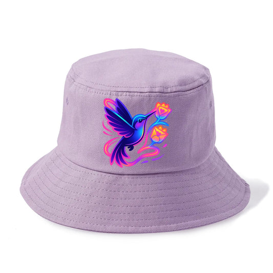 Hummingbird delivering miniature love letters tucked inside flower envelopes - Bucket Hat - Purple