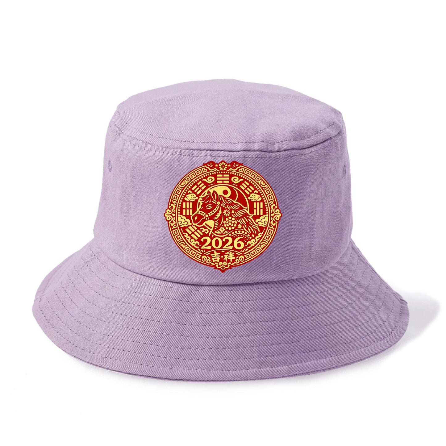 LUCKY HORSE MEDALLION | Circular medallion with horse profile | Intricate Chinese - Bucket Hat - Purple