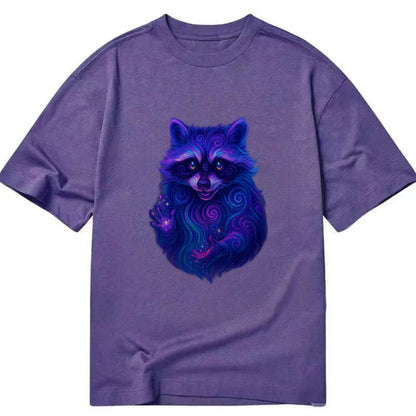 Playful raccoon with mask swirling in hypnotic patterns, neon purple and green - Classic T-shirt - Purple