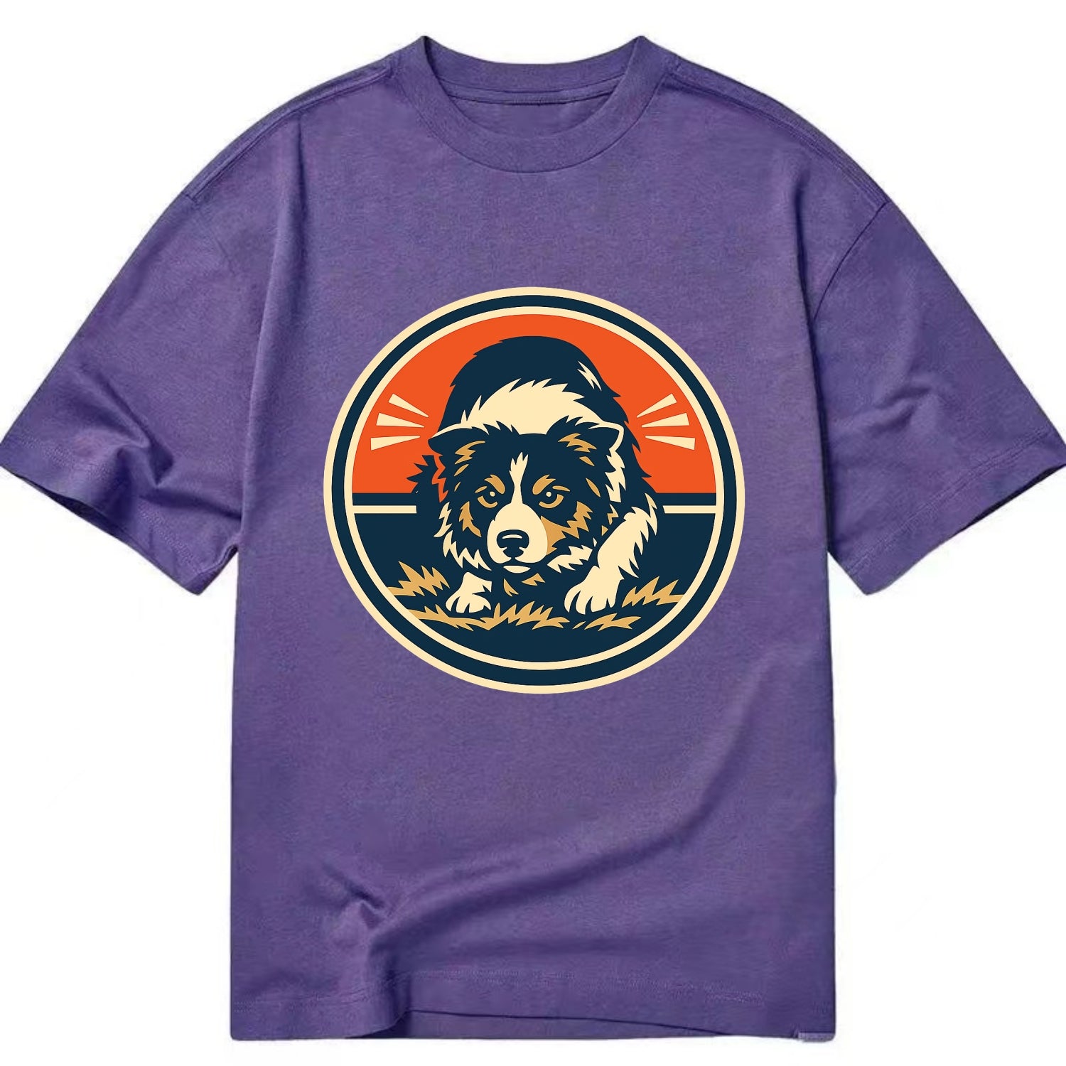Focused Border Collie Emblem - Classic T-shirt - Purple