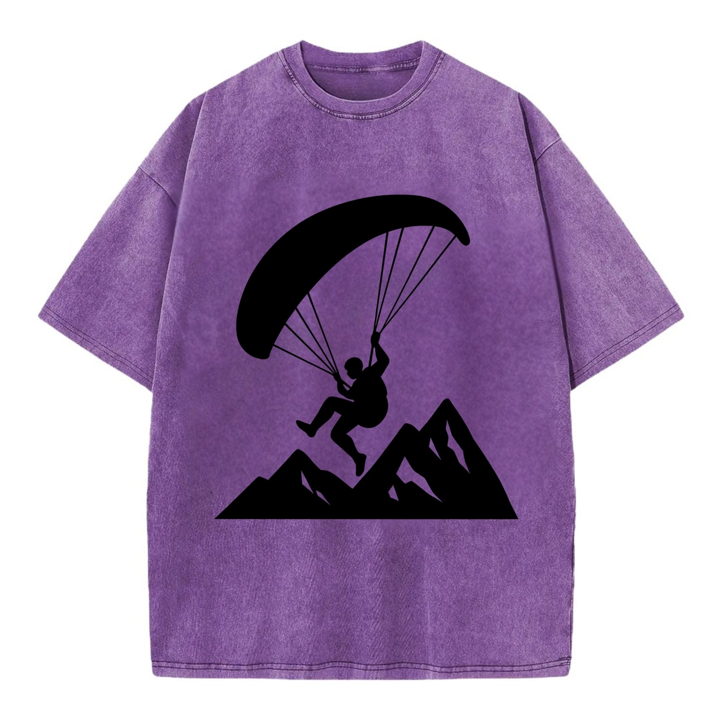 Paraglider soaring over mountain peaks - Vintage T-shirt - Purple