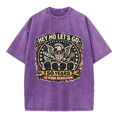 RAMONES LEGACY | Hey Ho Let's Go typography | Presidential seal parody | Four - Vintage T-shirt - Purple