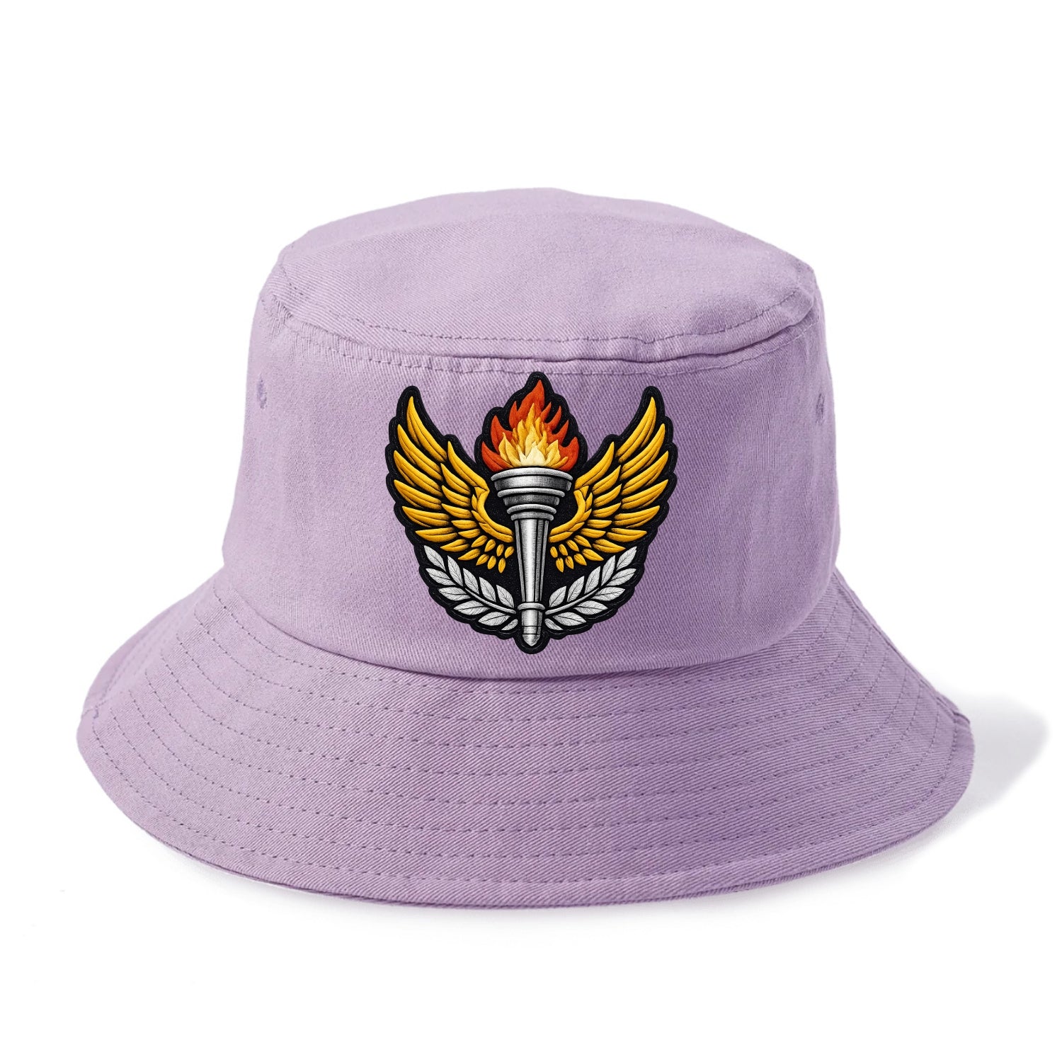 Embroidered patch design - TRACK AND FIELD TORCH - Olympic style torch with wings in - Bucket Hat - Purple