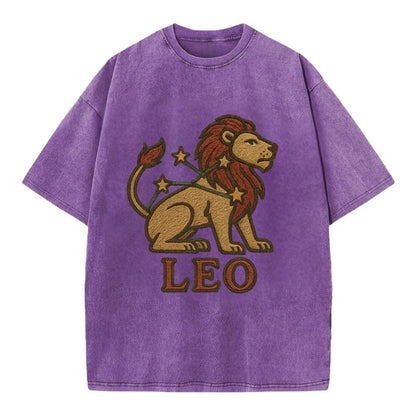Leo Lion  - Vintage T-shirt - Purple