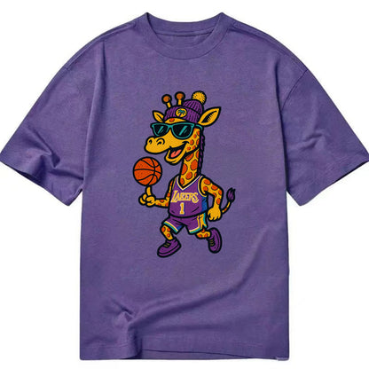 California Giraffe wearing Lakers beanie with palm tree patch and wayfarer - Classic T-shirt - Purple