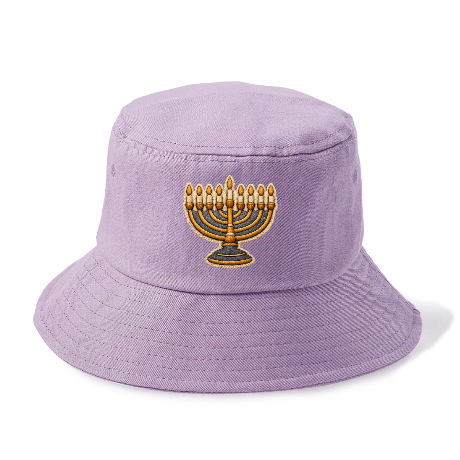 MENORAH LIGHTS - nine branch candelabra in gold and blue , Hanukkah - Bucket Hat - Purple