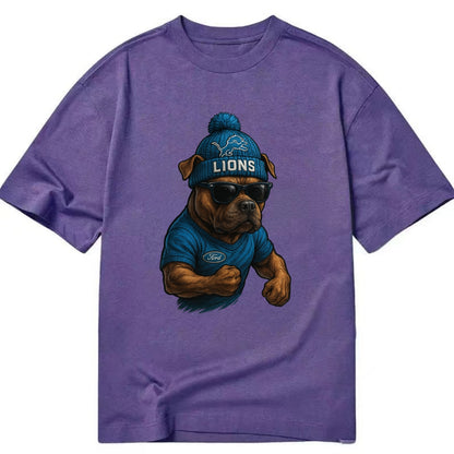 Detroit Pitbull wearing Lions beanie with auto patch and wayfarer sunglasses - Classic T-shirt - Purple