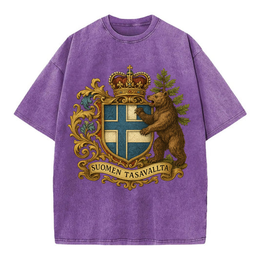 Finland Brown Bear Emblem  - Vintage T-shirt - Purple