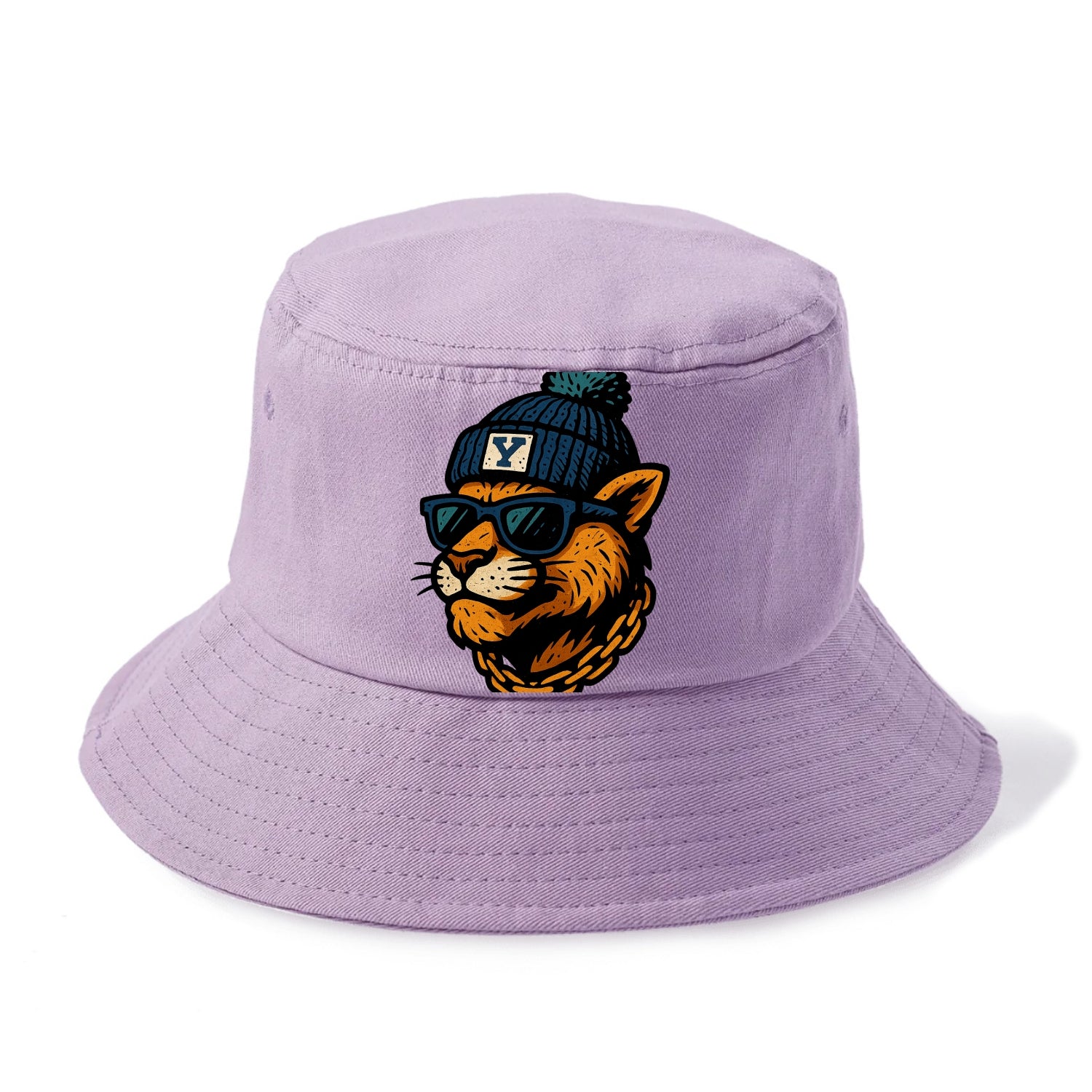 Provo Cougar wearing BYU beanie with Y patch - Bucket Hat - Purple
