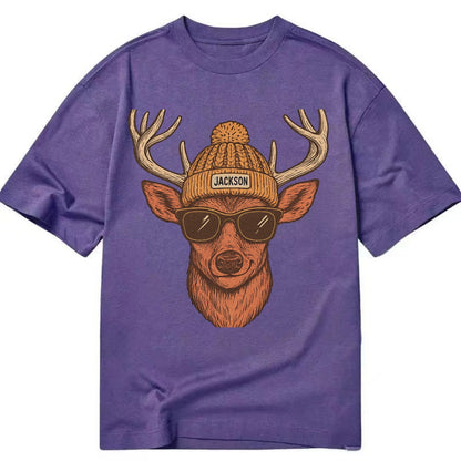 Mississippi White-tailed Deer wearing Jackson beanie with pom pom and wayfarer - Classic T-shirt - Purple