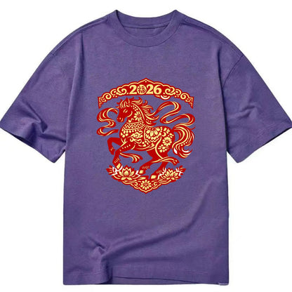 DANCING HORSE | Elegant prancing horse in motion | Graceful curved pose | - Classic T-shirt - Purple