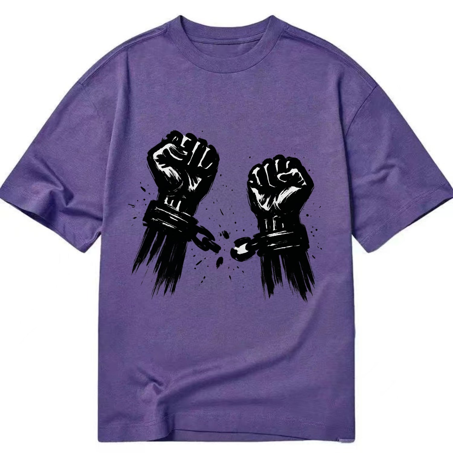 Two raised fists breaking chains - liberation and freedom ink painting - Classic T-shirt - Purple