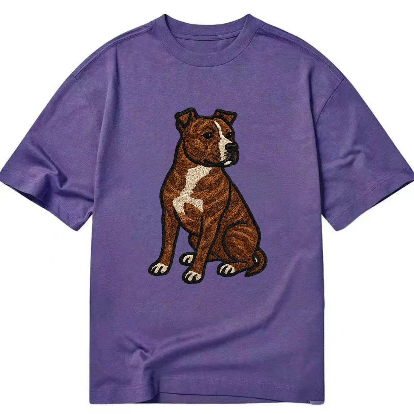 American Staffordshire Terrier - Brindle embroidered pose - Classic T-shirt - Purple