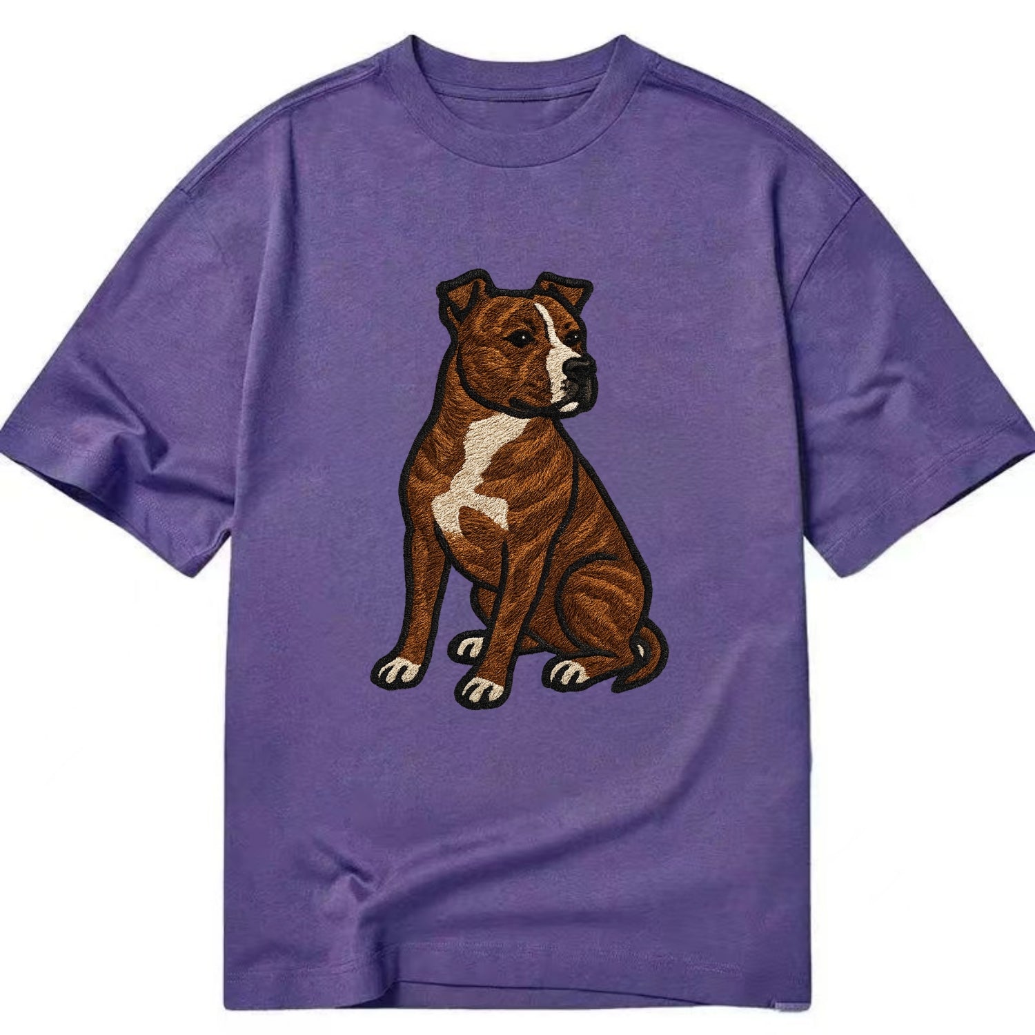 American Staffordshire Terrier - Brindle embroidered pose - Classic T-shirt - Purple