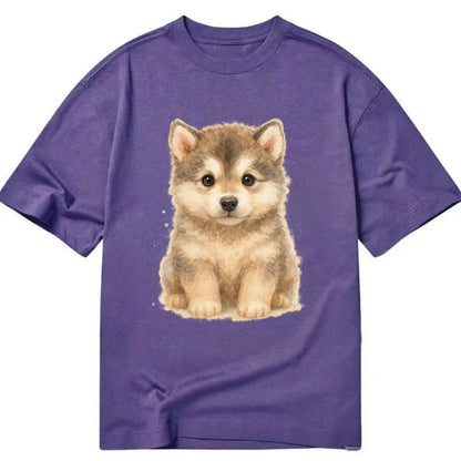 Baby Alaskan Malamute Puppy - wolf-like, fluffy coat, friendly eyes, - Classic T-shirt - Purple