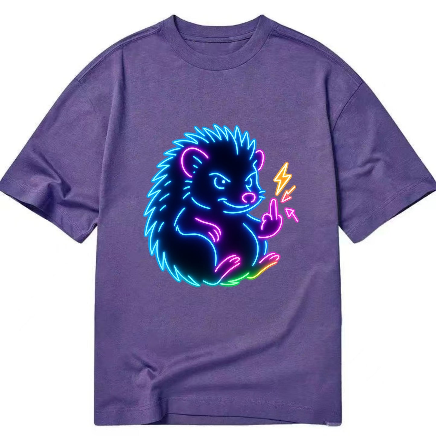 tiny hedgehog curled up slightly, one little paw raised flipping the bird - Classic T-shirt - Purple