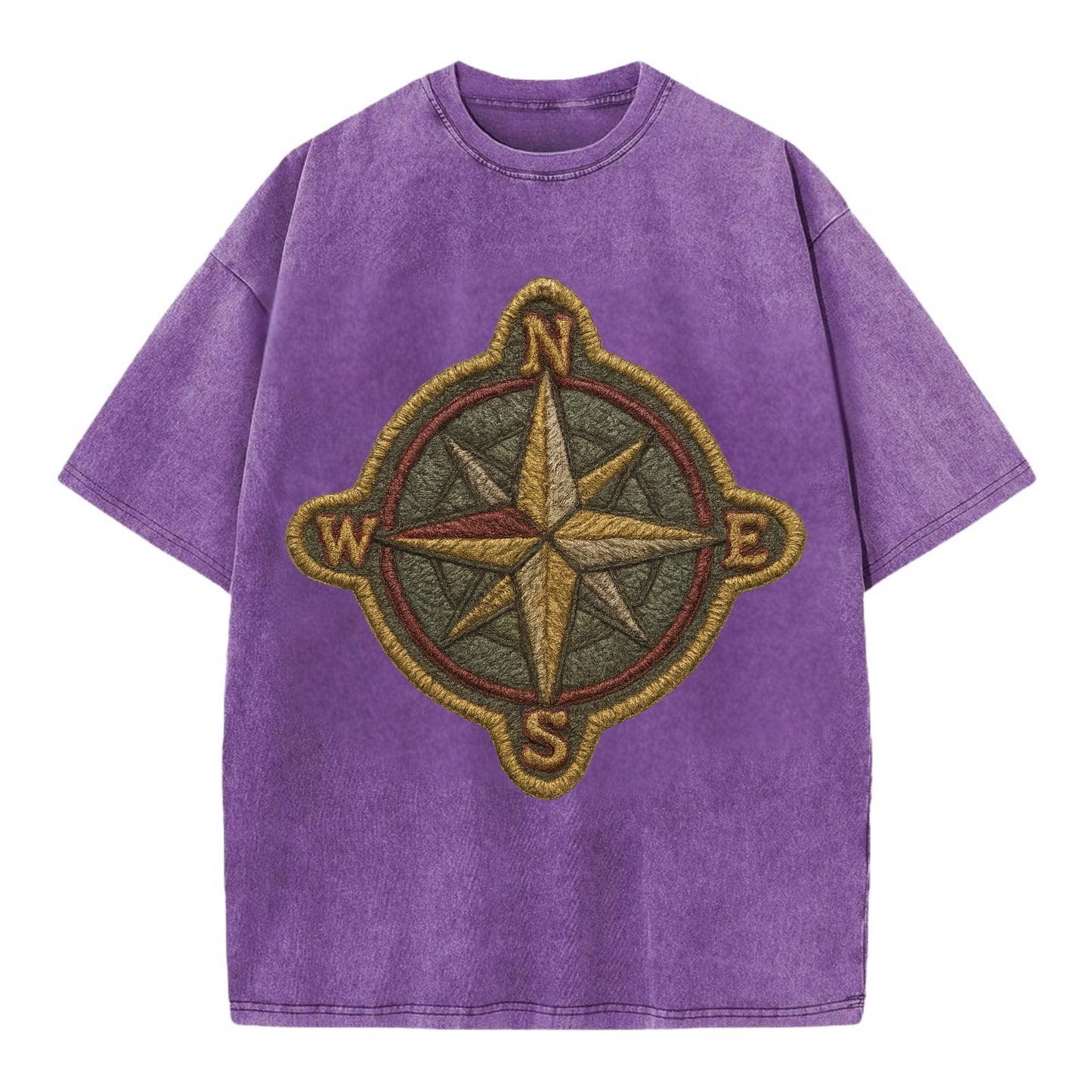 Compass rose with cardinal directions - explorer symbol - Vintage T-shirt - Purple