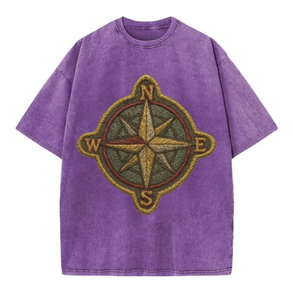 Compass rose with cardinal directions - explorer symbol - Vintage T-shirt - Purple