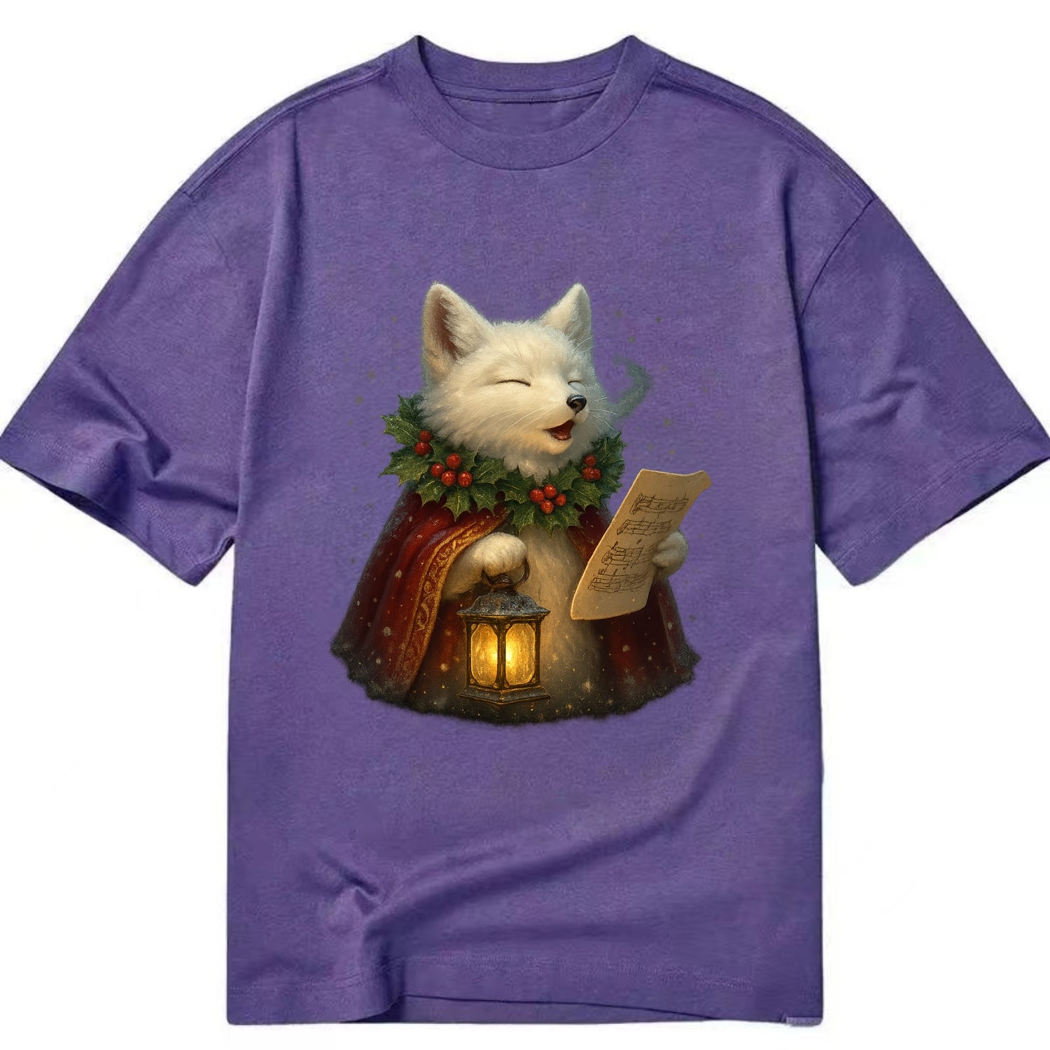 Snowbound Arctic Fox Caroler  - Classic T-shirt - Purple