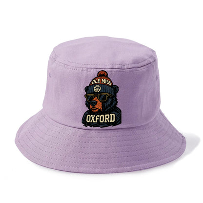 Oxford Black Bear wearing Ole Miss beanie with rebel patch - Bucket Hat - Purple