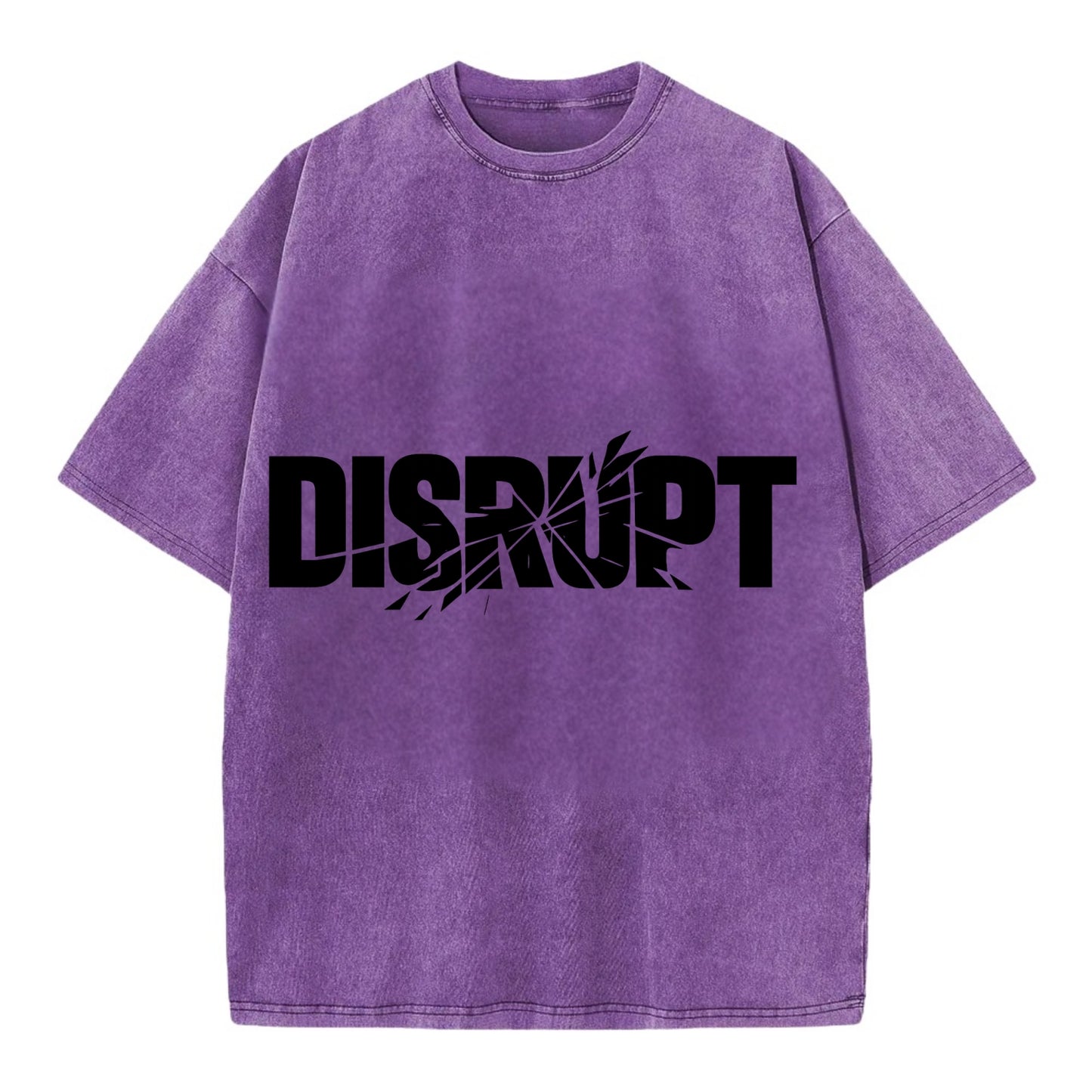 Bold typography design - "DISRUPT" - breaking patterns, changing game - Vintage T-shirt - Purple
