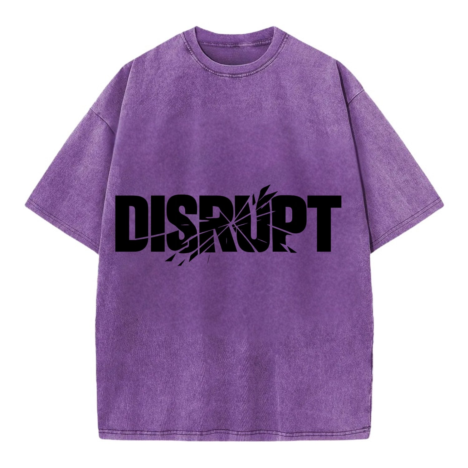 Bold typography design - "DISRUPT" - breaking patterns, changing game - Vintage T-shirt - Purple