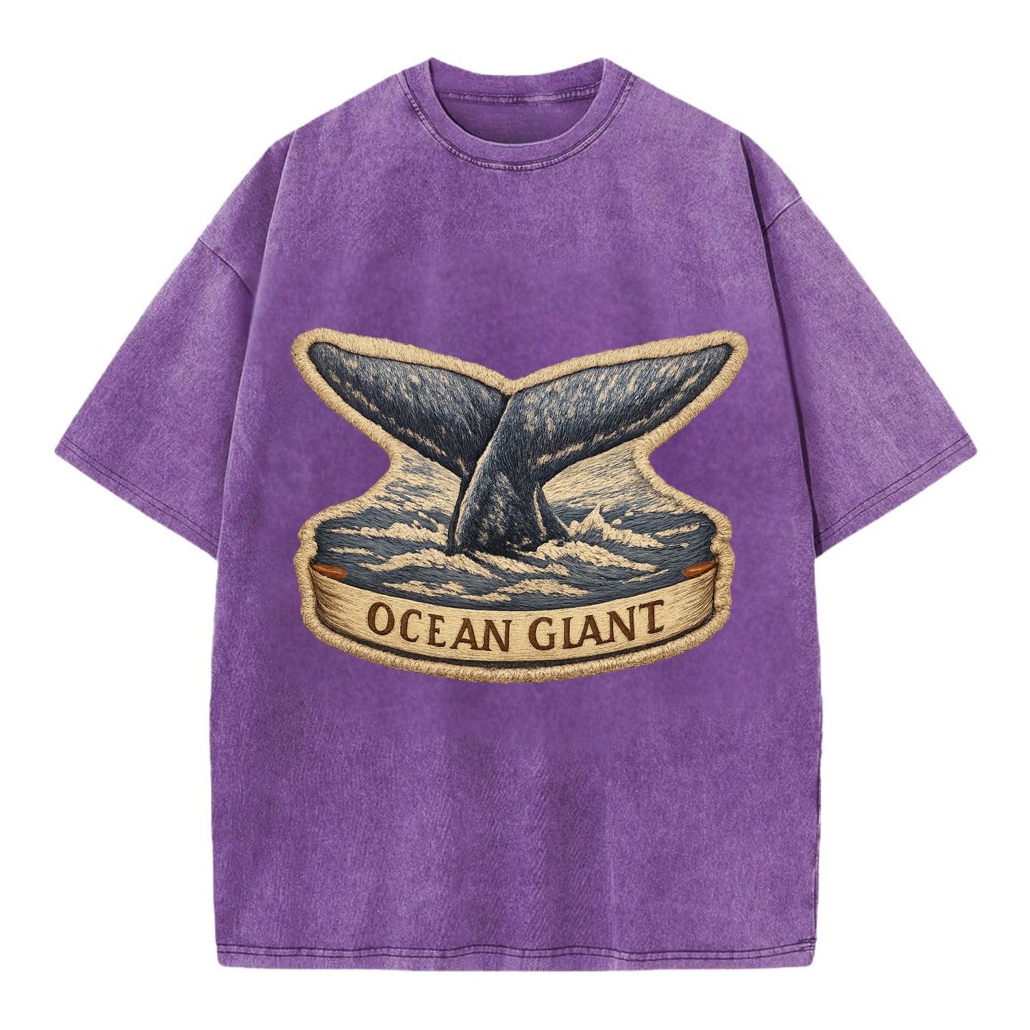 WHALE TAIL - diving whale in blue and gray , ocean giant - Vintage T-shirt - Purple