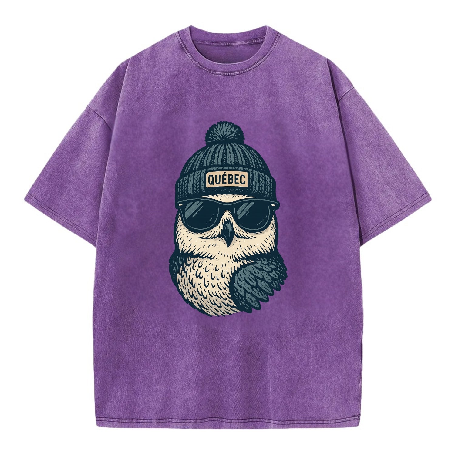 Quebec City Snowy Owl wearing Quebec bea - Vintage T-shirt - Purple