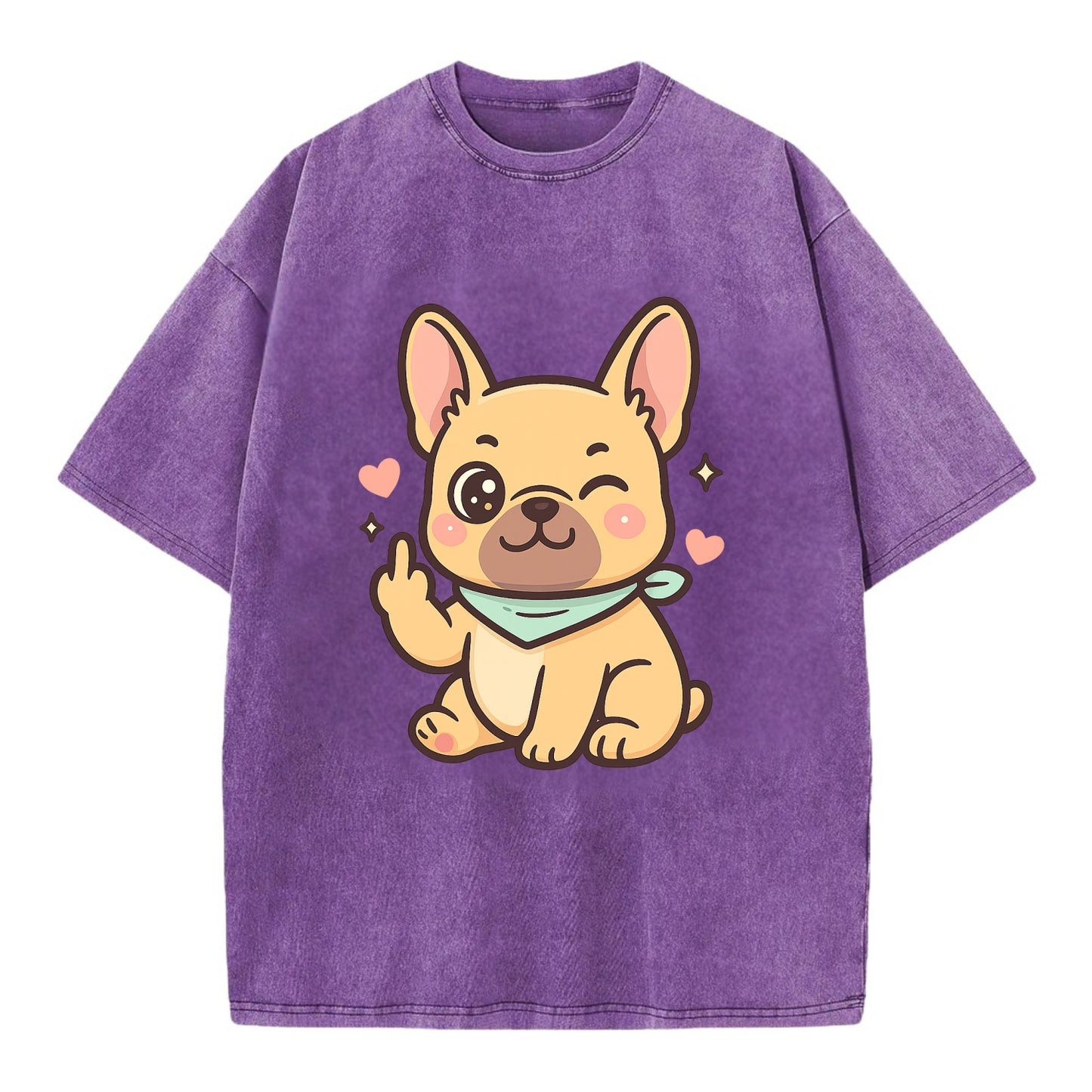 French Bulldog sitting with bat ears up, strong paw with sass - Vintage T-shirt - Purple