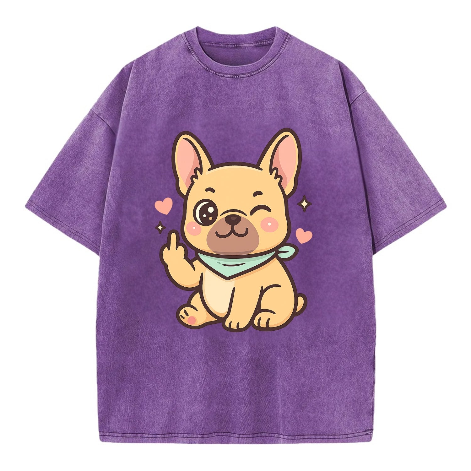 French Bulldog sitting with bat ears up, strong paw with sass - Vintage T-shirt - Purple