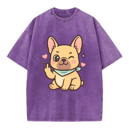 French Bulldog sitting with bat ears up, strong paw with sass - Vintage T-shirt - Purple