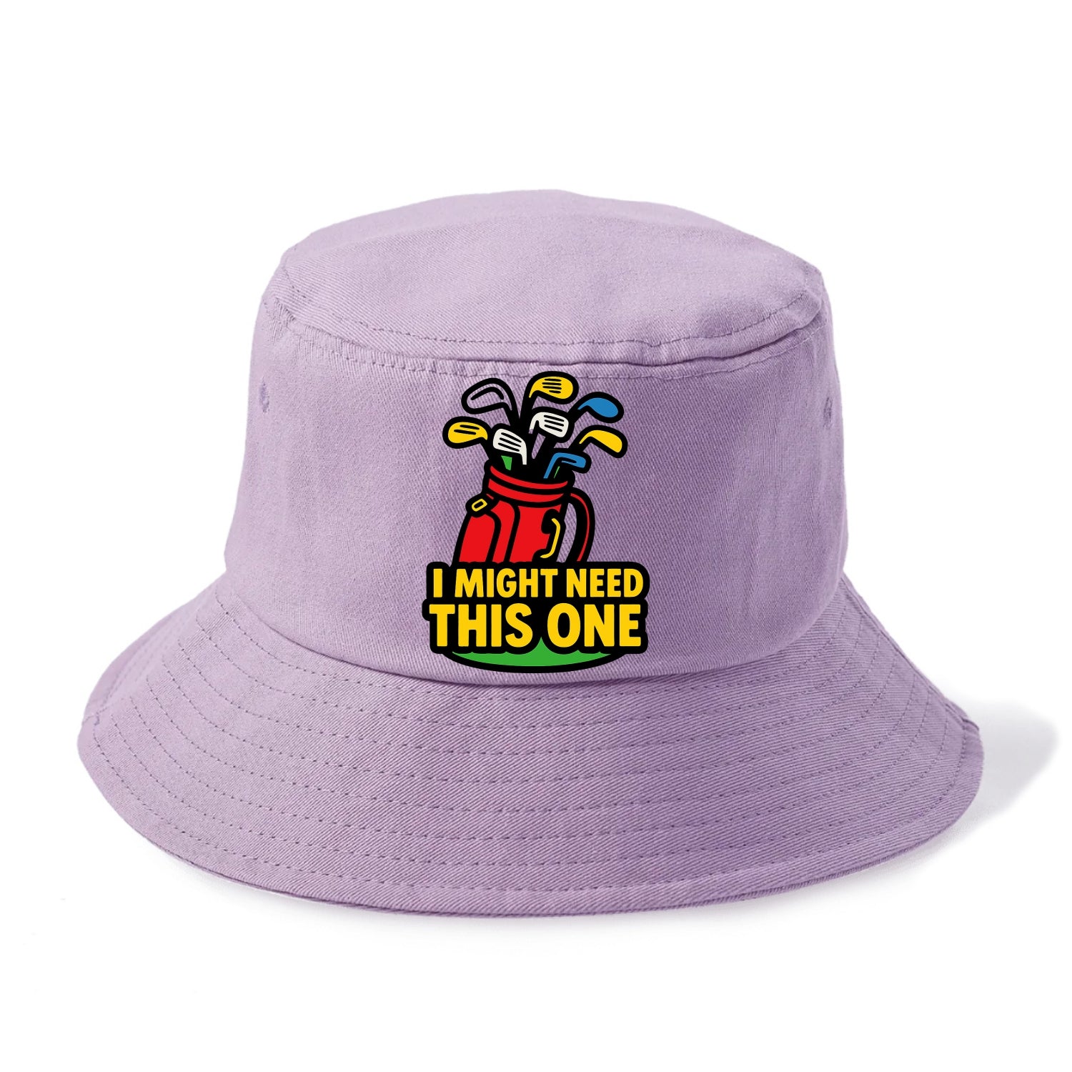 Golf bag overflowing with too many clubs - "I Might Need This One" - gear addiction - Bucket Hat - Purple