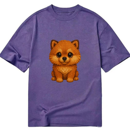 Baby Pomeranian Puppy - fluffy orange ball, fox face, tiny body, bright eyes, - Classic T-shirt - Purple